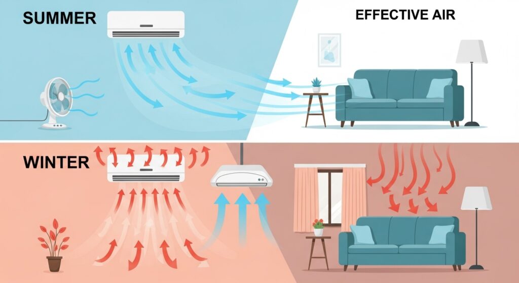 エアコンとの併用で冷暖房効率を上げる使い方(夏・冬)