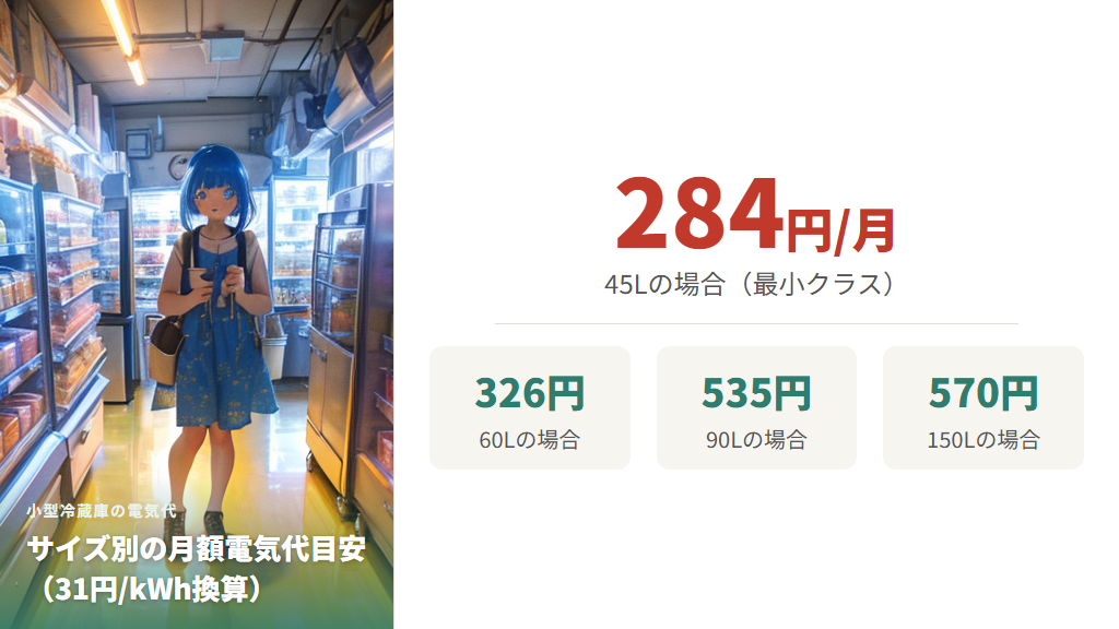 サイズ別（45L〜150L）の電気代シミュレーション
