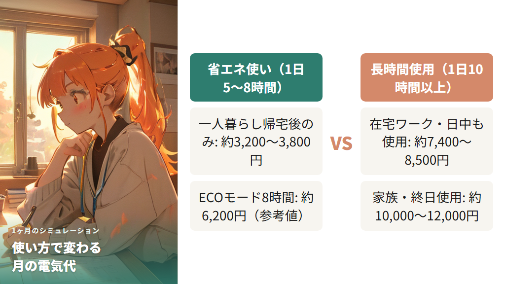 使い方パターン別1ヶ月の電気代シミュレーション