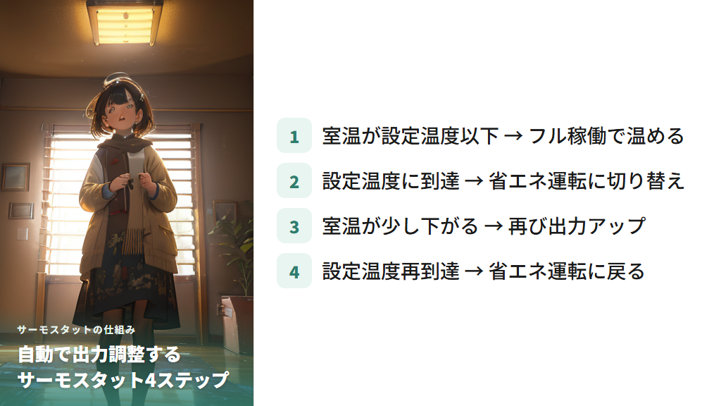 「定格消費電力=常時フル稼働」ではない理由(サーモスタットの仕組み)
