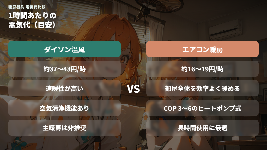 エアコン・オイルヒーターとダイソンの電気代を比較