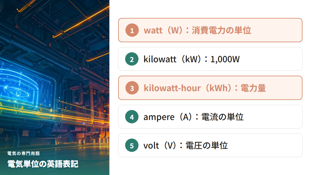 電気の専門用語(W・kWh・A・V)を英語で理解する