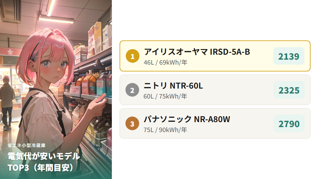 電気代が安い省エネ小型冷蔵庫の選び方