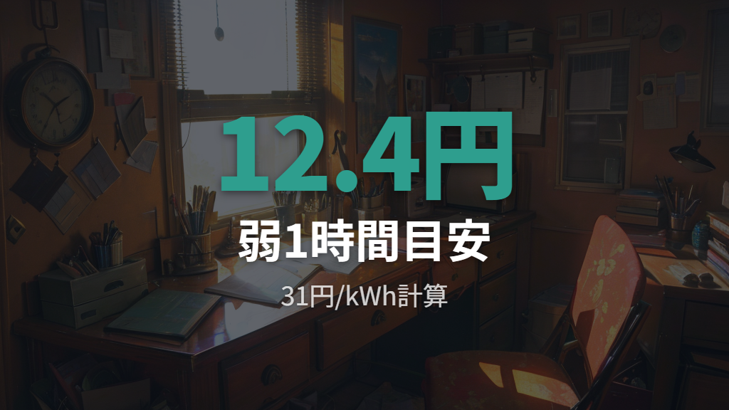 1時間と1か月の電気代目安を強弱モードで計算する