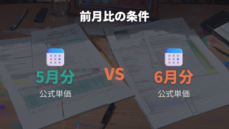前月比で見る単価の変化は同じ条件で0円