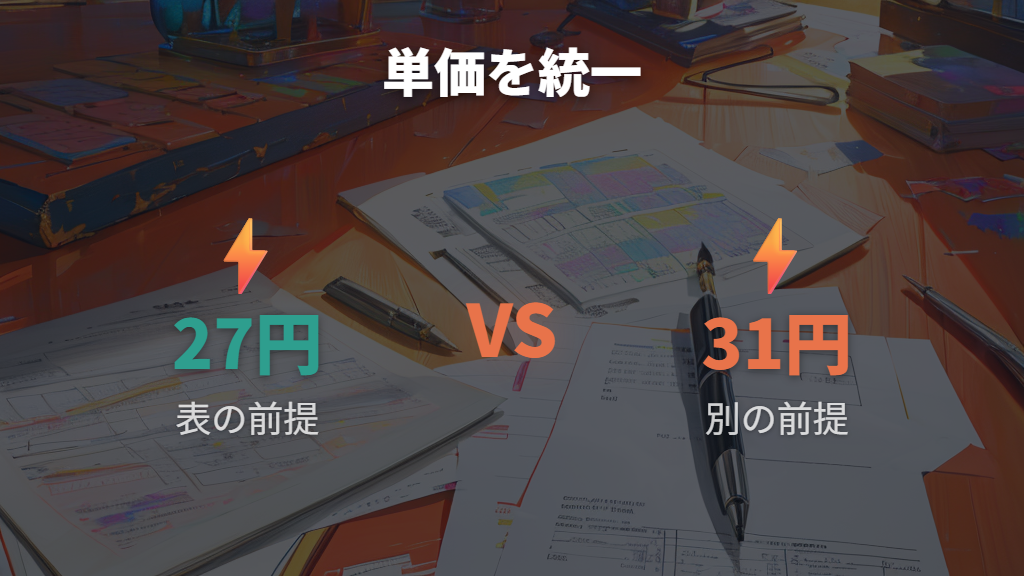 年間消費電力量で見る違いを家庭の単価で再計算する