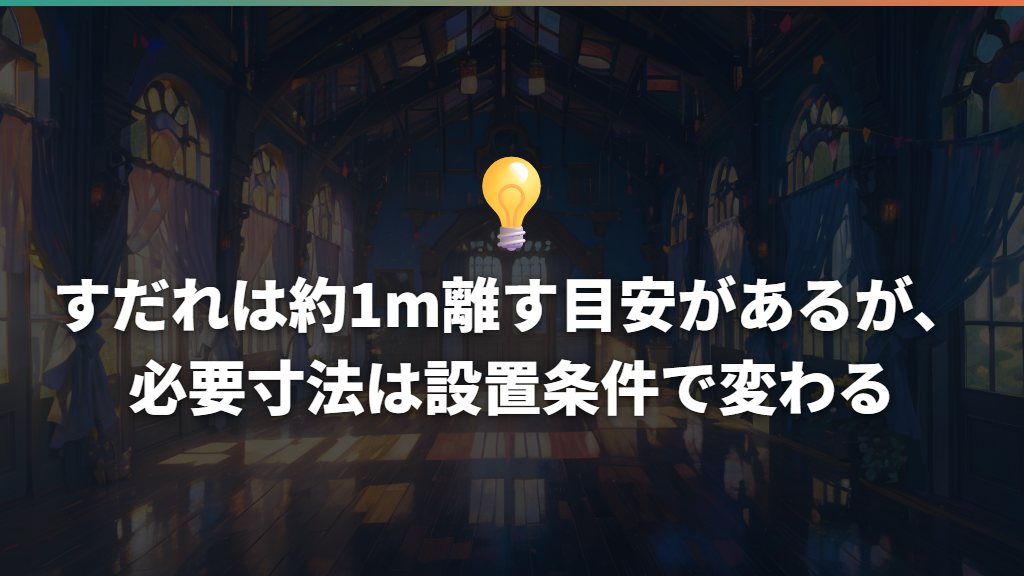 すだれは約1m離す目安があるが、必要寸法は設置条件で変わる