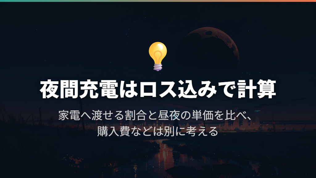 夜間充電の節約額は充放電ロスを入れて計算する