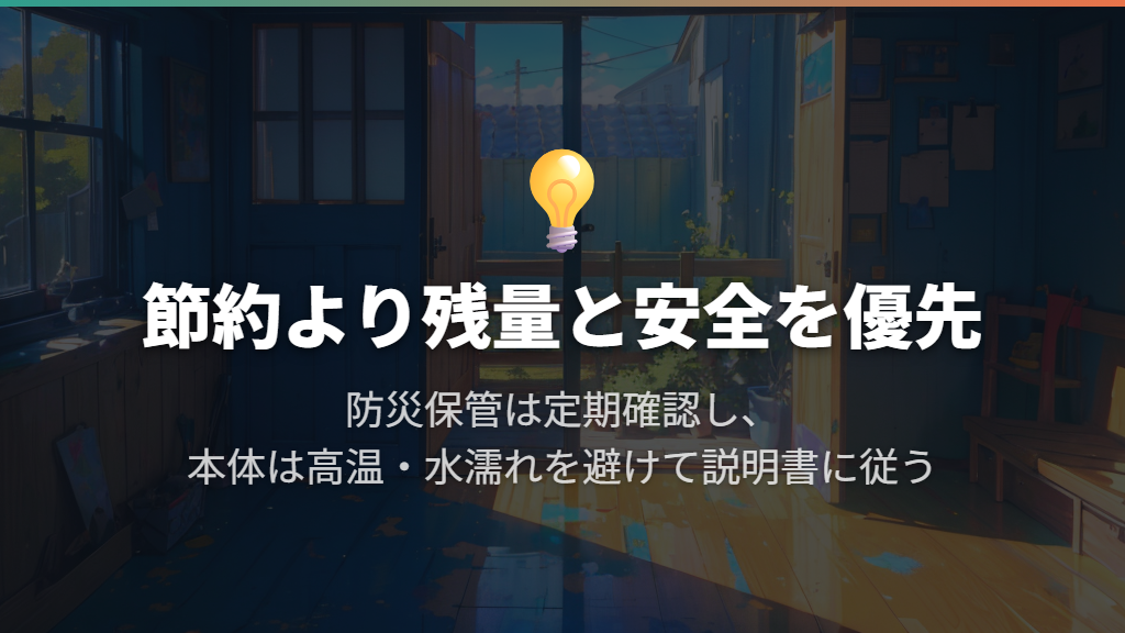 防災と兼用するなら残量と安全な使用環境を優先