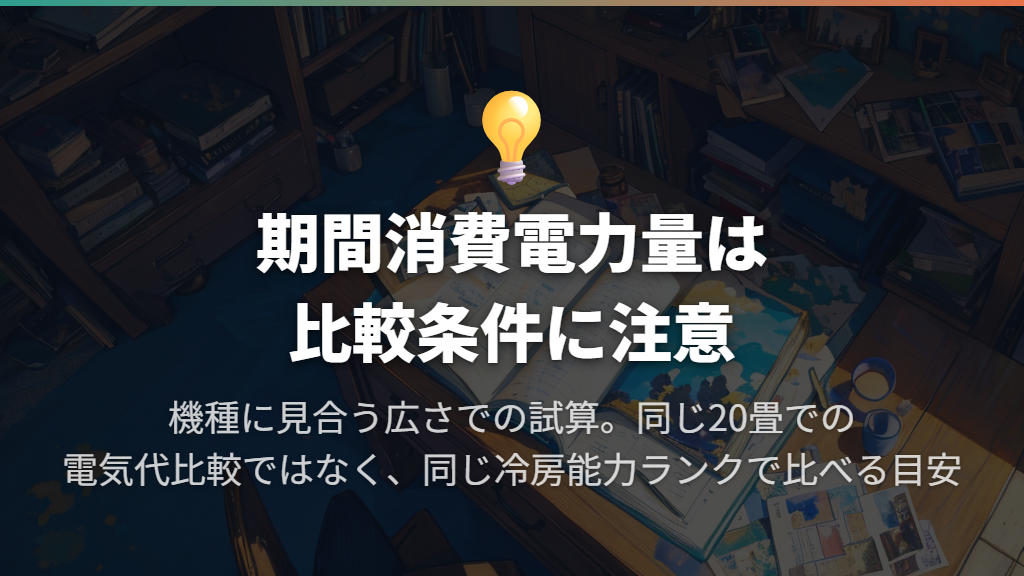 14畳用のほうが電気代は安い?期間消費電力量の比較条件に注意