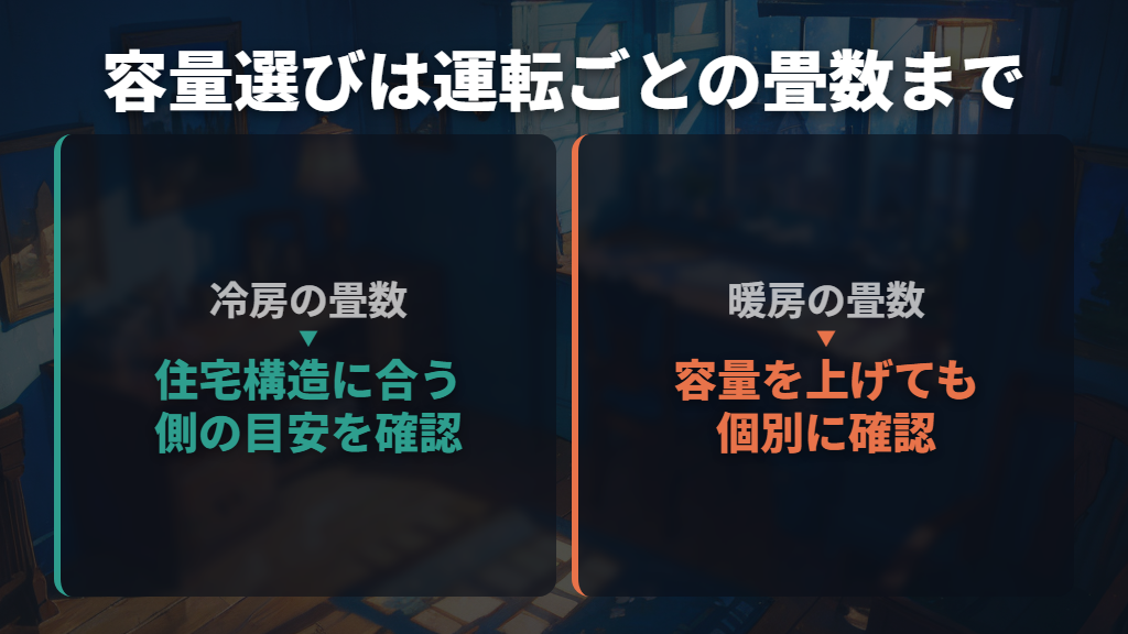 2.5kW・2.8kW・3.6kWは暖房の畳数まで比べる