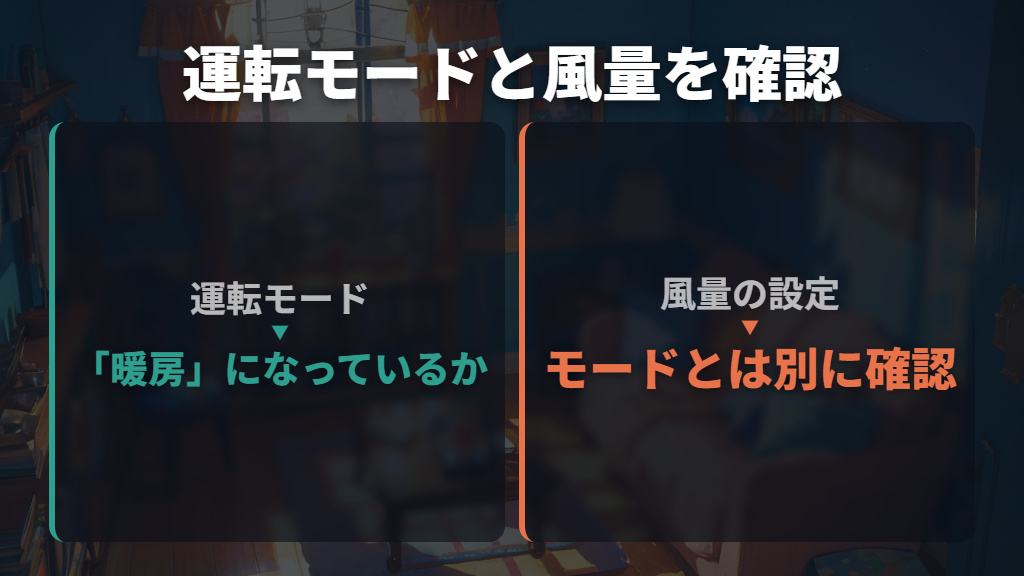 暖房モード・設定温度・風量・省エネ機能を見直す