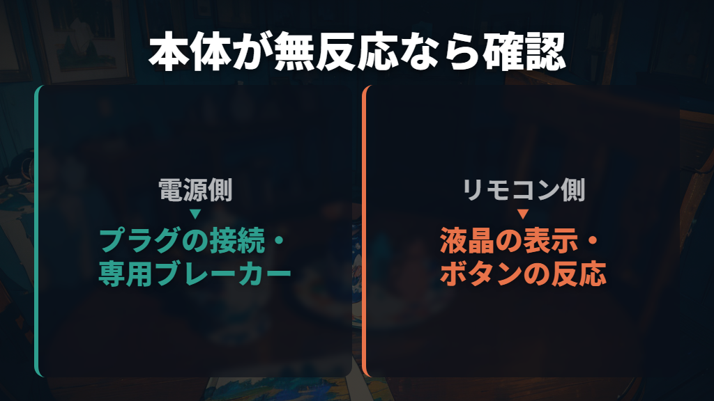 本体が反応しないときは電源とリモコンを確認