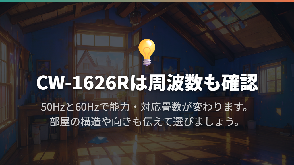 窓用のCW-1626Rは周波数と畳数をセットで見る