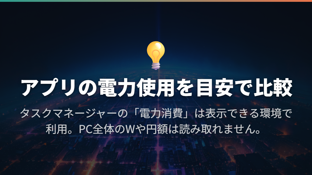 タスクマネージャーではアプリの電力使用の目安を確認