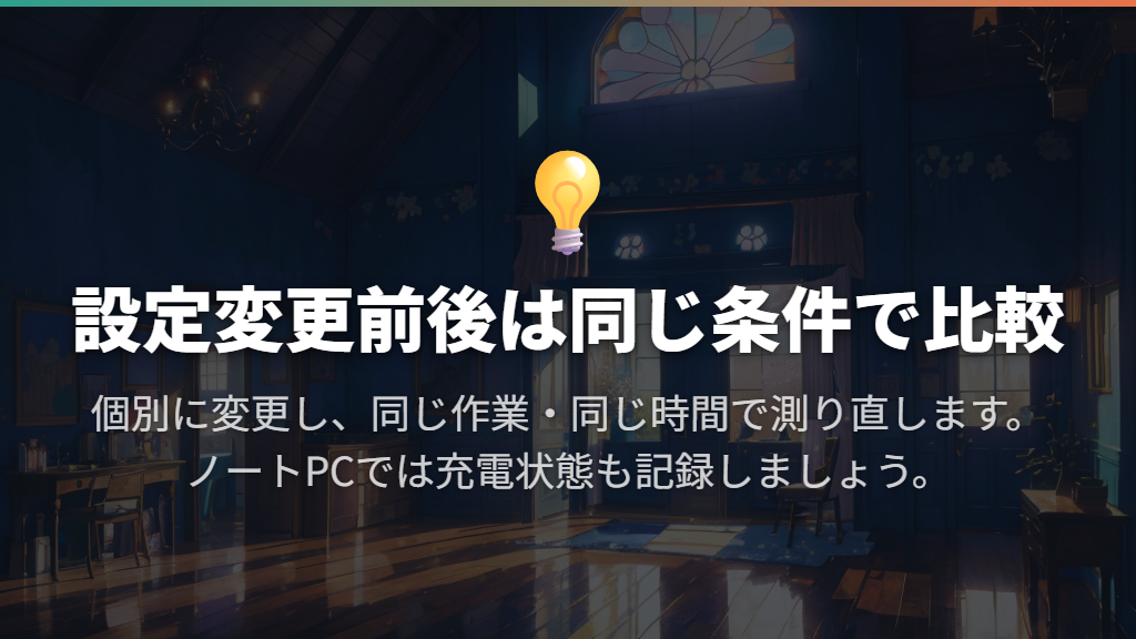 確認後はWindows 11の省電力設定を同じ条件で比較する