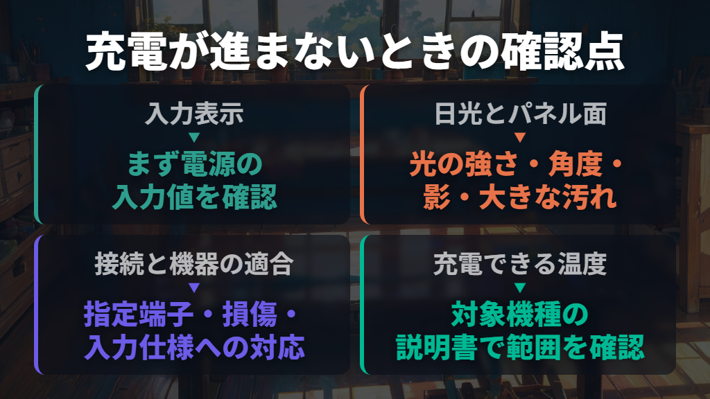 充電できないときは入力表示・接続・温度を切り分ける